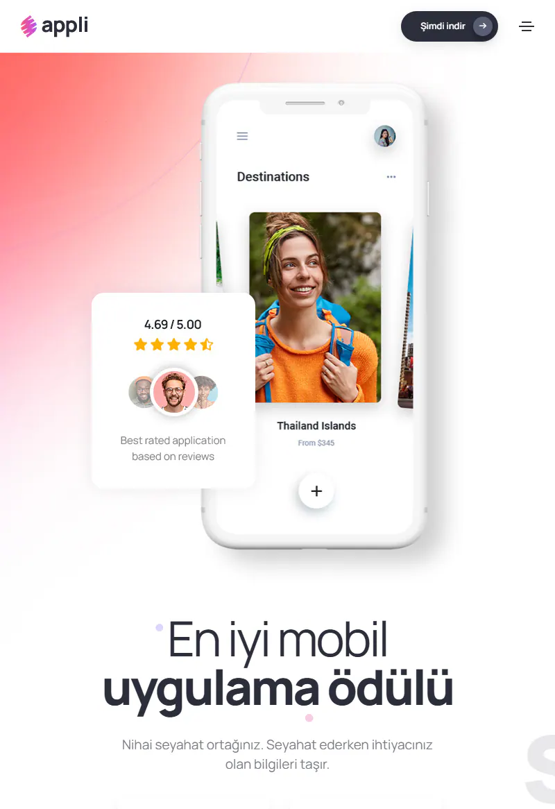 Mobil Uygulama Tanıtımı web sitesi tasarımı