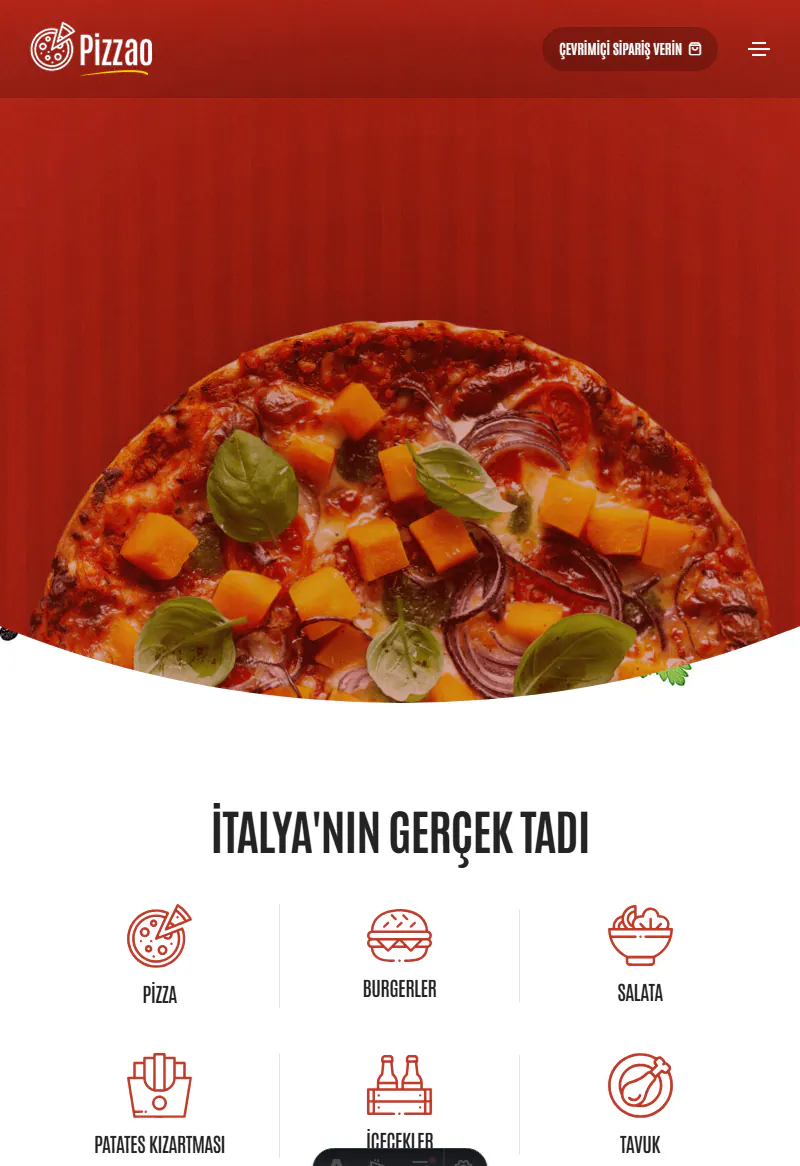 Pizzacı ve Restoran web sitesi tasarımı